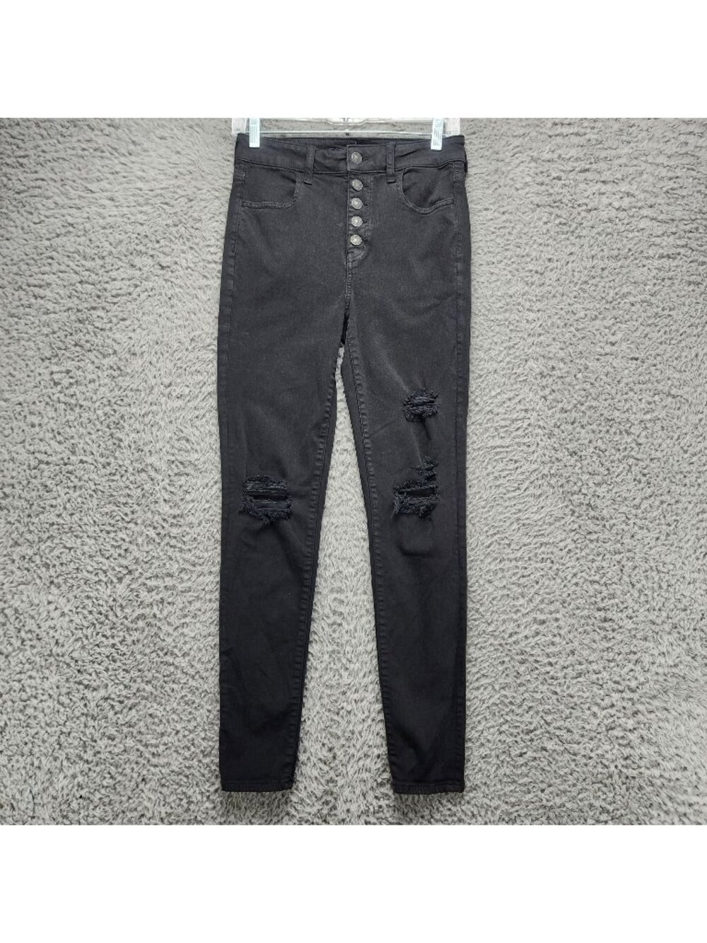 American Eagle Outfitters Jeans Womens 4 Black Stretch Button Fly Jegging *Read*